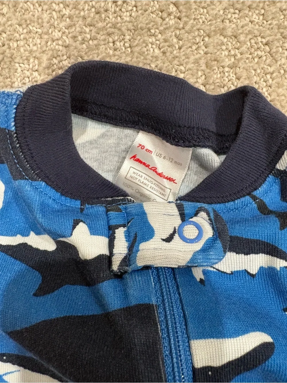 Hanna Andersson Blue Shark and Navy Stripe Kids One-Piece Footies